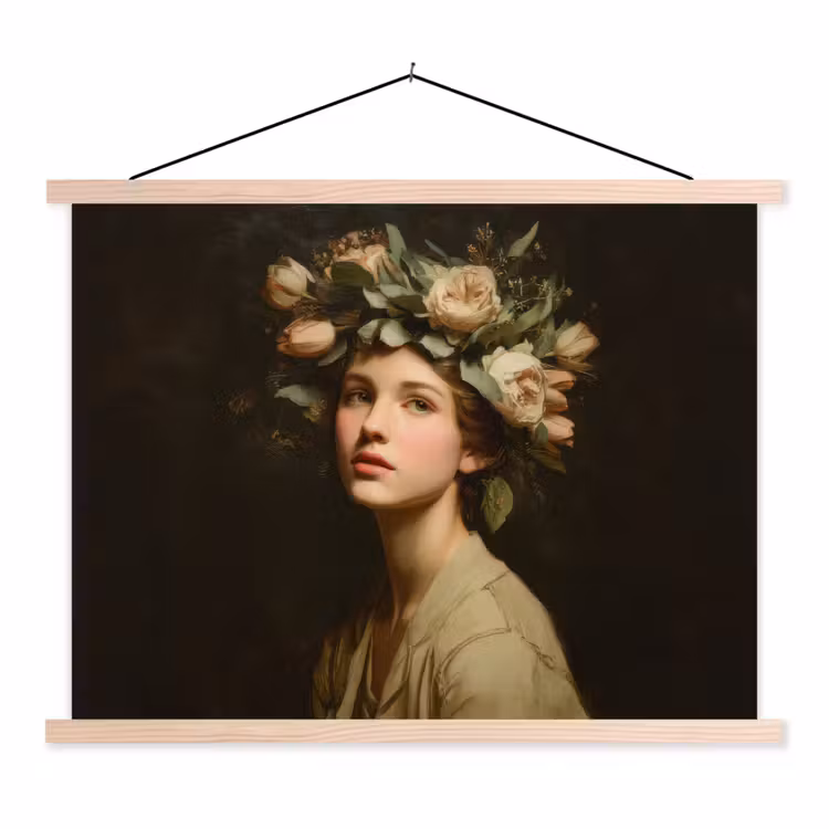 Bloemenstilte - Vrouw - Portret textielposter latten blank klein -3d