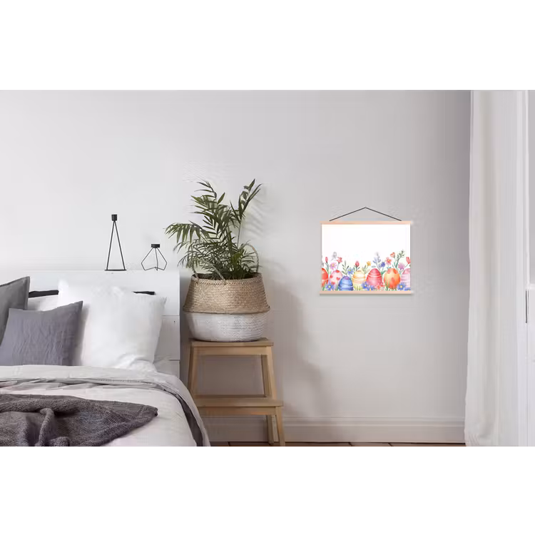 Bloementuin - Kleurrijk - Eieren textielposter latten blank klein -woonkamer