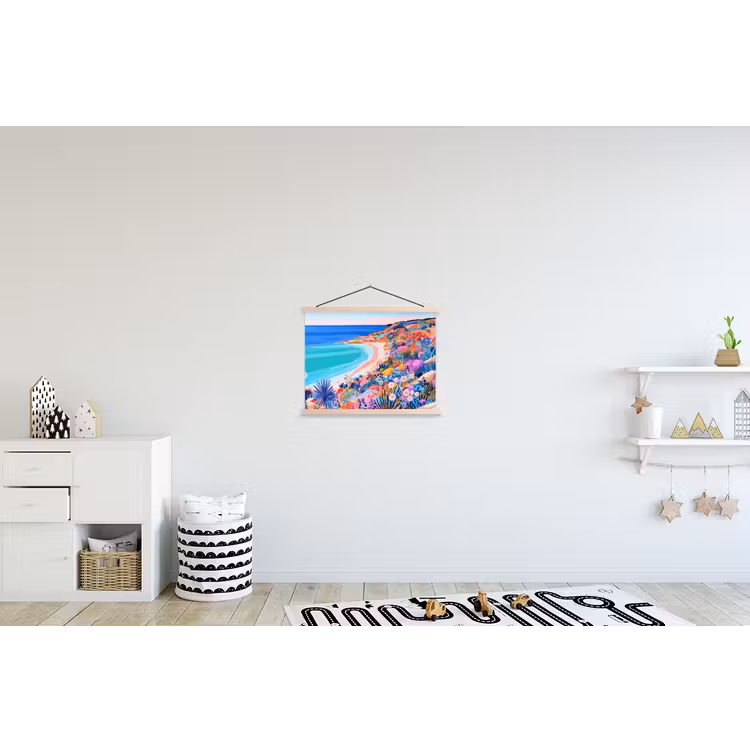Bloemenweide - Zee - Zomers textielposter latten blank klein -kinderkamer