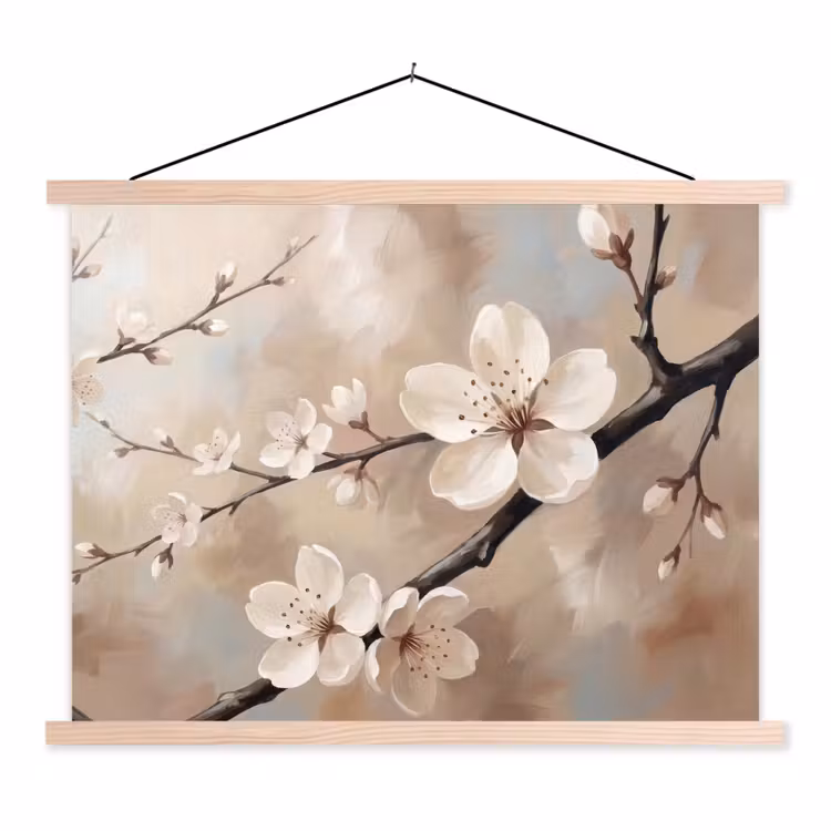 Bloesem - Takken - Schilderij - Beige - Serene textielposter latten blank klein -3d