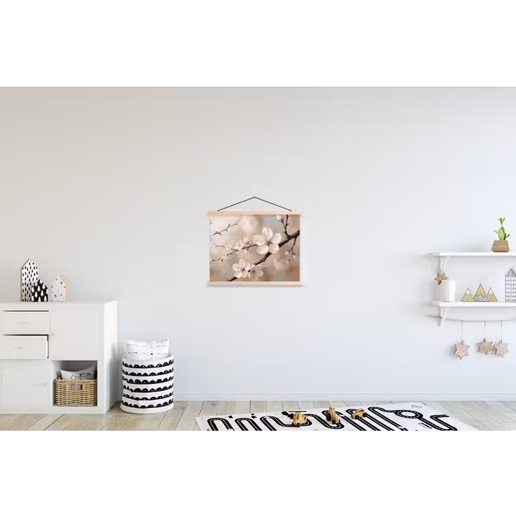 Bloesem - Takken - Schilderij - Beige - Serene textielposter latten blank klein -kinderkamer