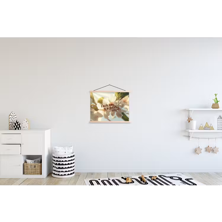 Bloesems - Zonlicht - Quote - Wit textielposter latten blank klein -kinderkamer