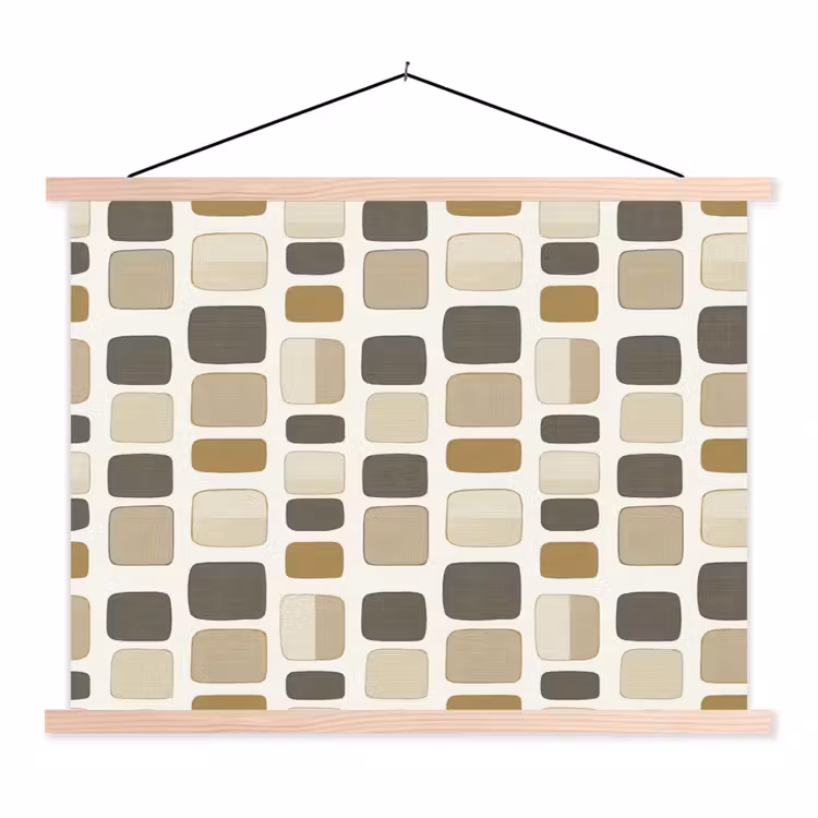 Blokken - Vintage - Grijs textielposter latten blank klein 122 -3d