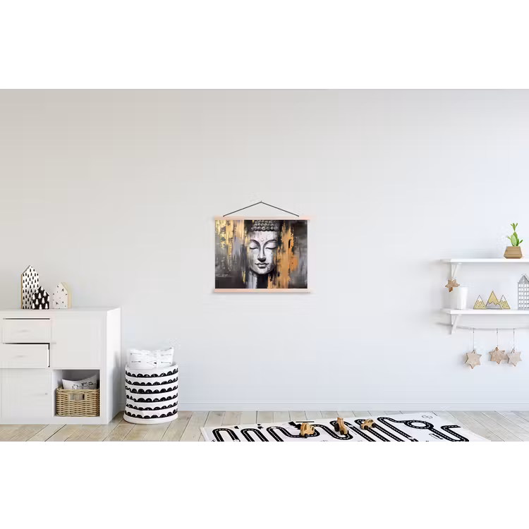 Boedhha - Penseelstreken - Goud - Abstract textielposter latten blank klein -kinderkamer