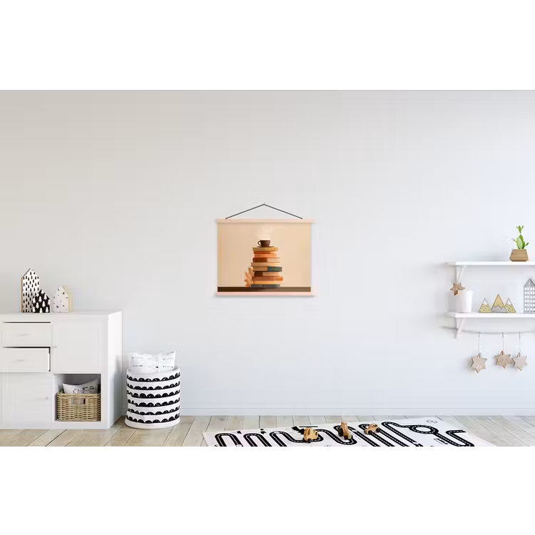 Boeken - Toren - Koffie - Beige textielposter latten blank klein -kinderkamer