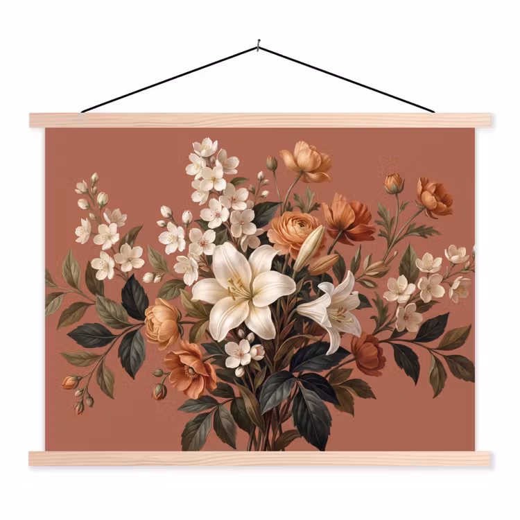 Boeket - Retro - Kleurrijk textielposter latten blank klein -3d