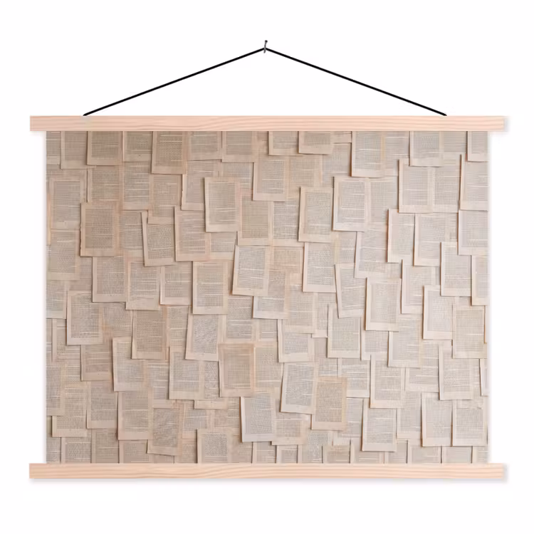 Boekpagina - Collage - Literatuur - Vintage - Beige textielposter latten blank klein -3d