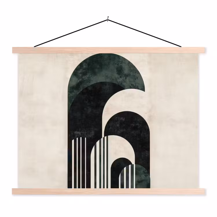 Bogen - Donkergroen - Lijnen textielposter latten blank klein -3d