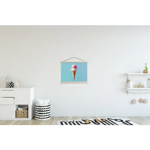 Bolletjes - Schepijs - Hoorntje - Blauw textielposter latten blank klein -kinderkamer
