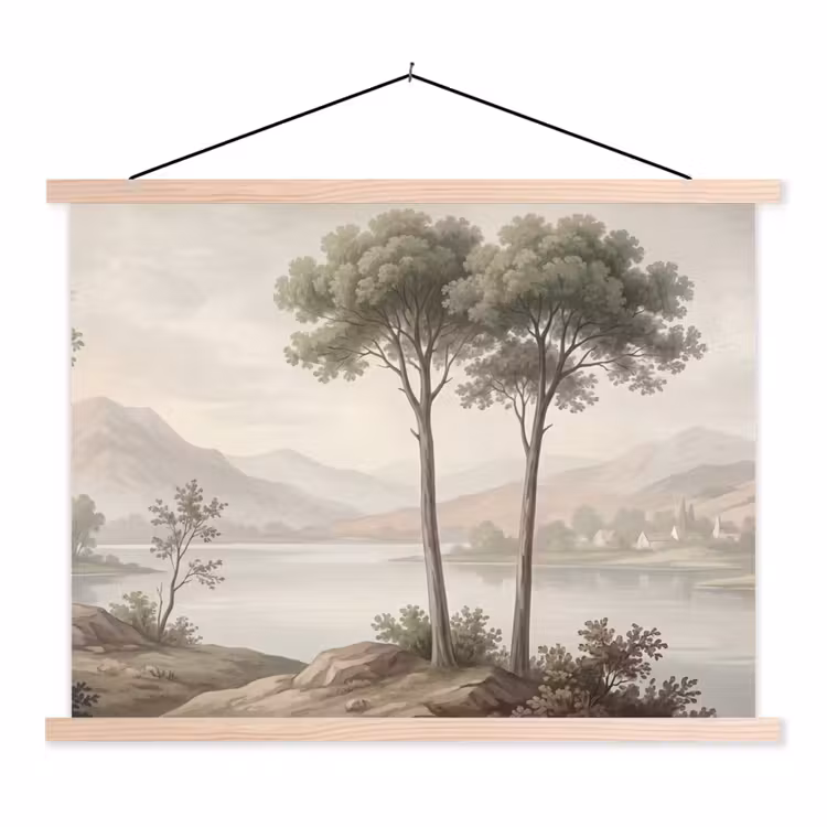 Bomen - Meer - Bergen - Illustratie textielposter latten blank klein -3d