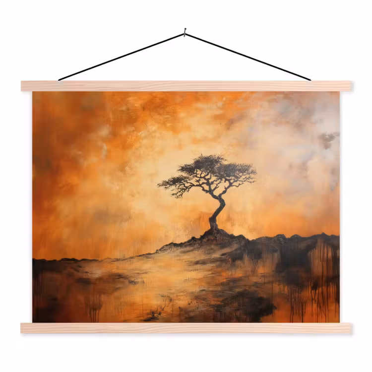Boom - Landschap - Oranje textielposter latten blank klein -3d