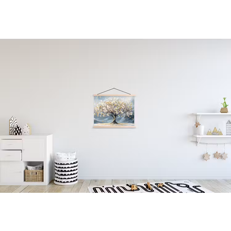 Boom - Winter - Levensboom - Modern - Goud textielposter latten blank klein -kinderkamer