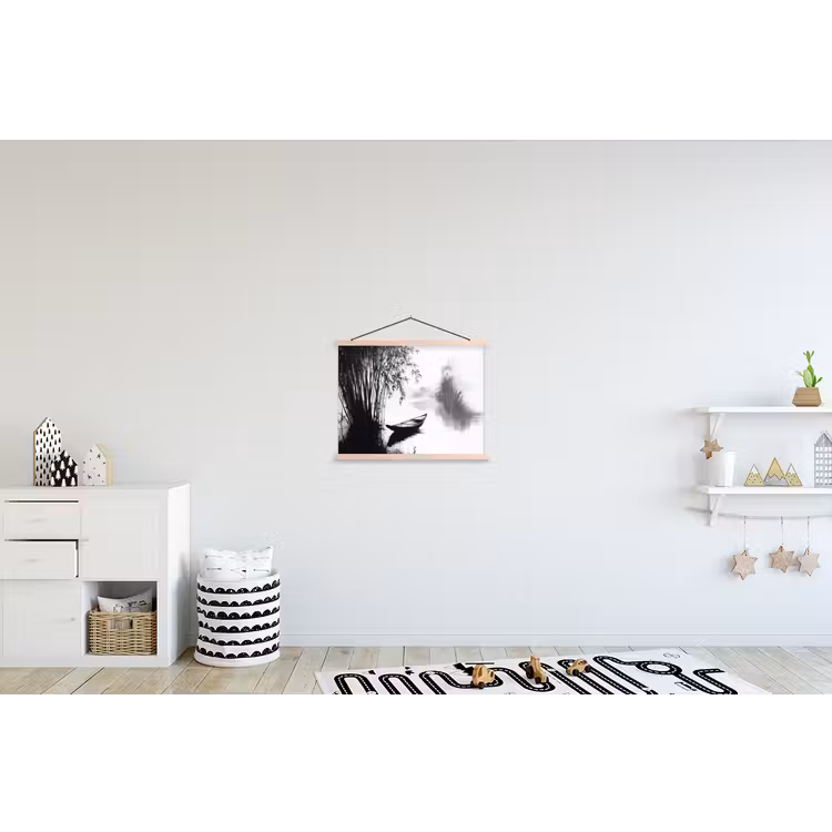 Boot - Rivier - Bamboe - Wit textielposter latten blank klein -kinderkamer