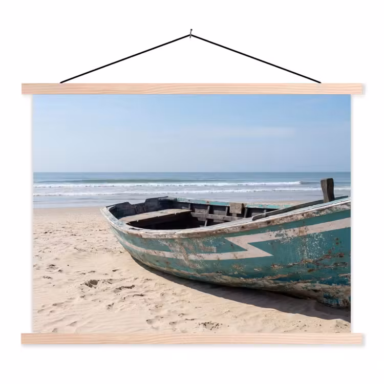 Boot - Zandstrand - Zee textielposter latten blank klein -3d