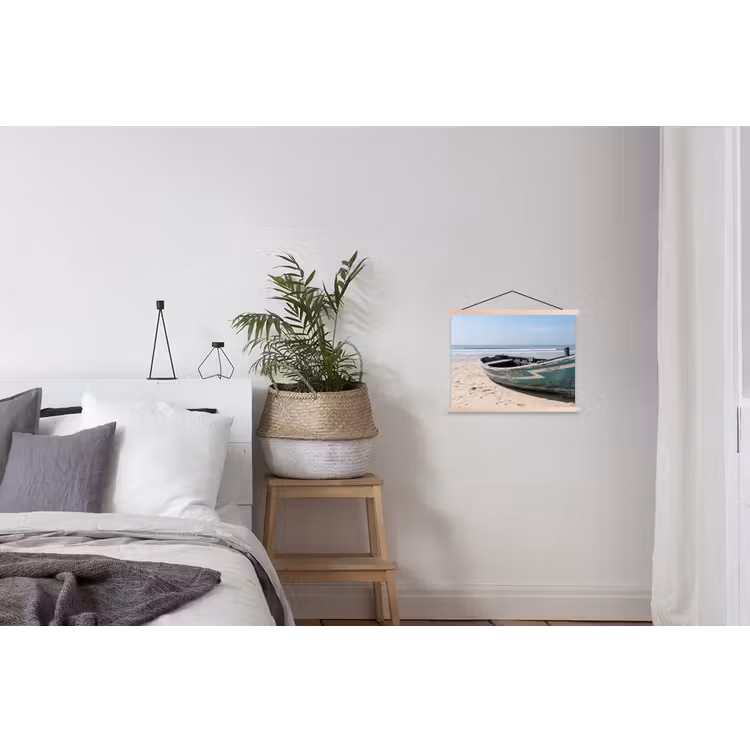 Boot - Zandstrand - Zee textielposter latten blank klein -woonkamer