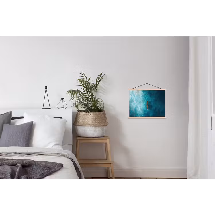 Bootje - Water - Blauw textielposter latten blank klein -woonkamer