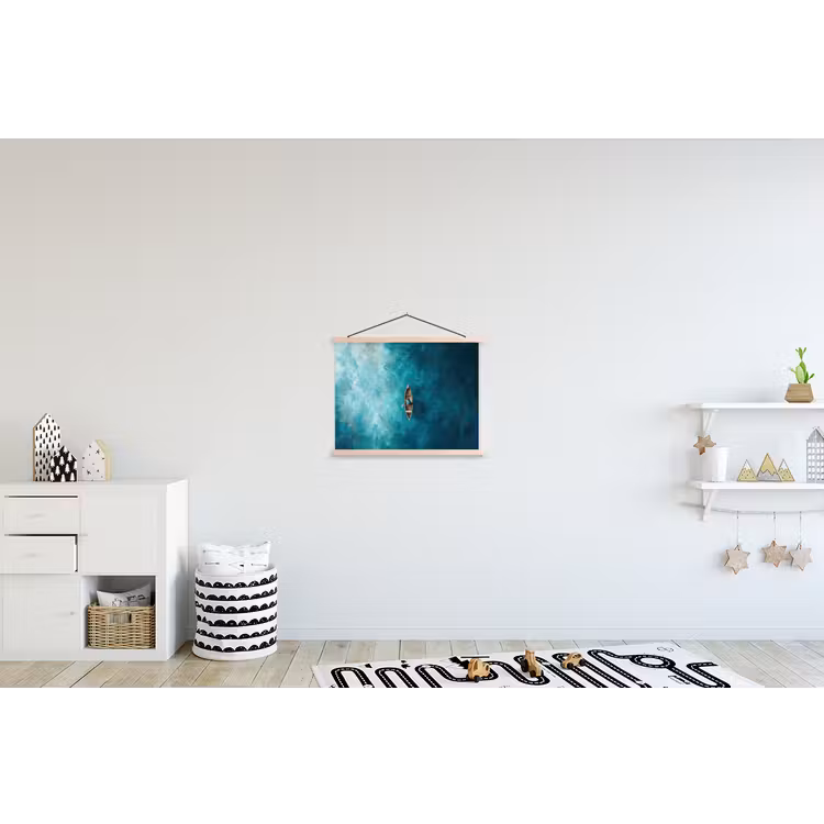 Bootje - Water - Blauw textielposter latten blank klein -kinderkamer