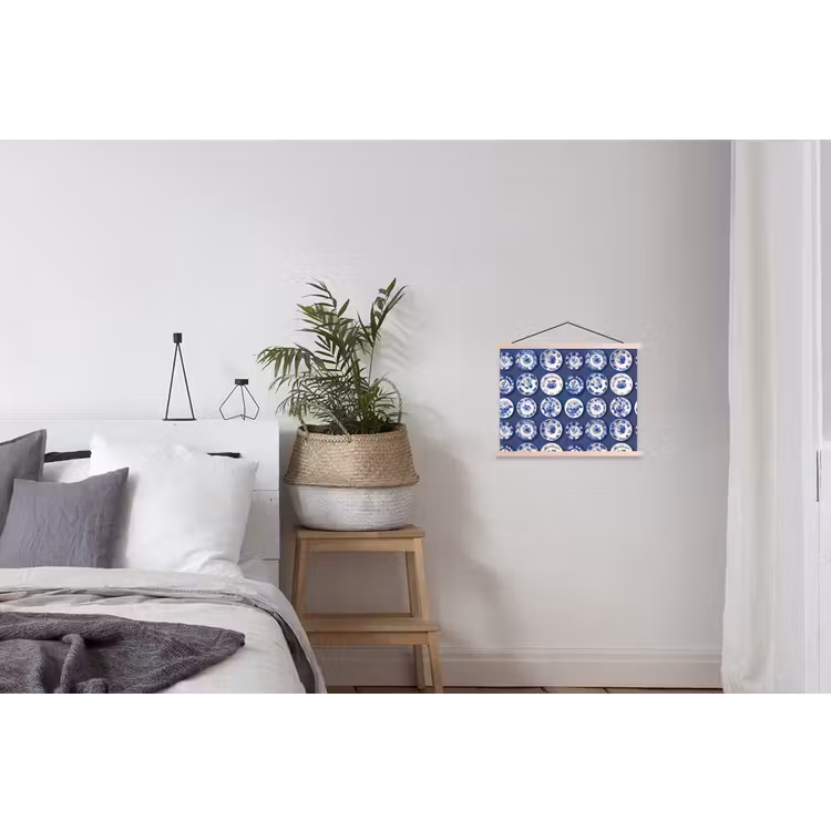 Borden - Floraal - Blauw textielposter latten blank klein 122 -woonkamer