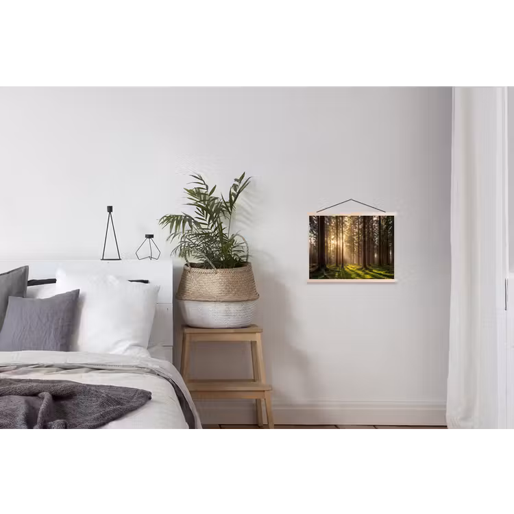 Bos - Gras - Zonlicht textielposter latten blank klein -woonkamer