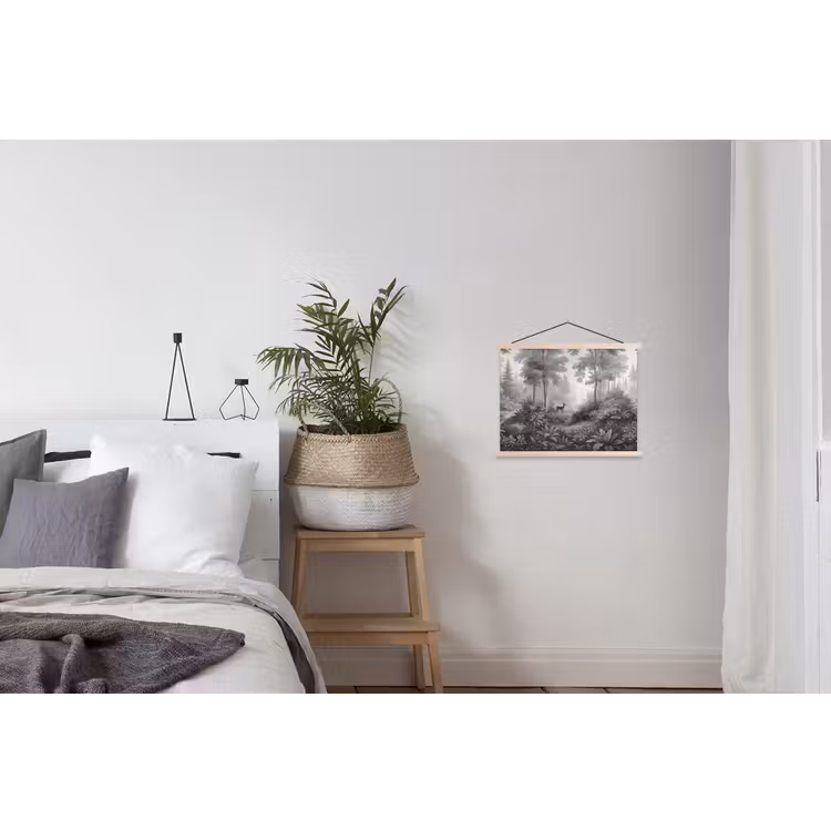 Bos - Hert - Zwart - Wit textielposter latten blank klein -woonkamer