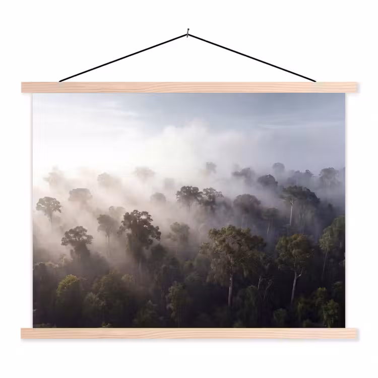 Bos - Mist - Natuur - Groen textielposter latten blank klein -3d