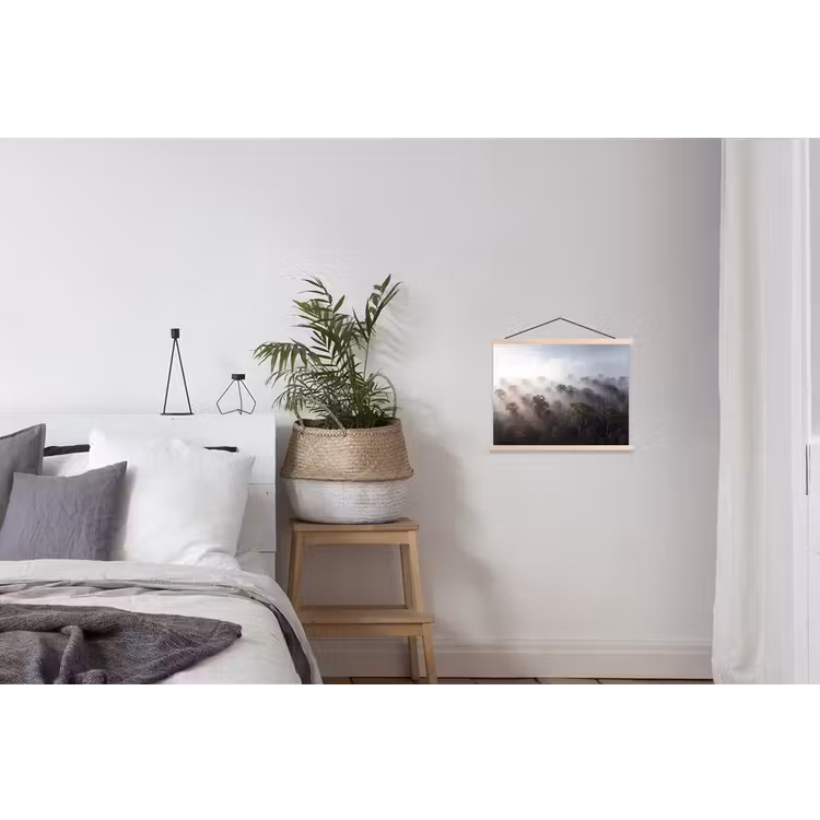 Bos - Mist - Natuur - Groen textielposter latten blank klein -woonkamer
