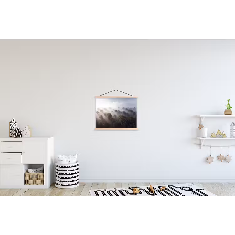 Bos - Mist - Natuur - Groen textielposter latten blank klein -kinderkamer