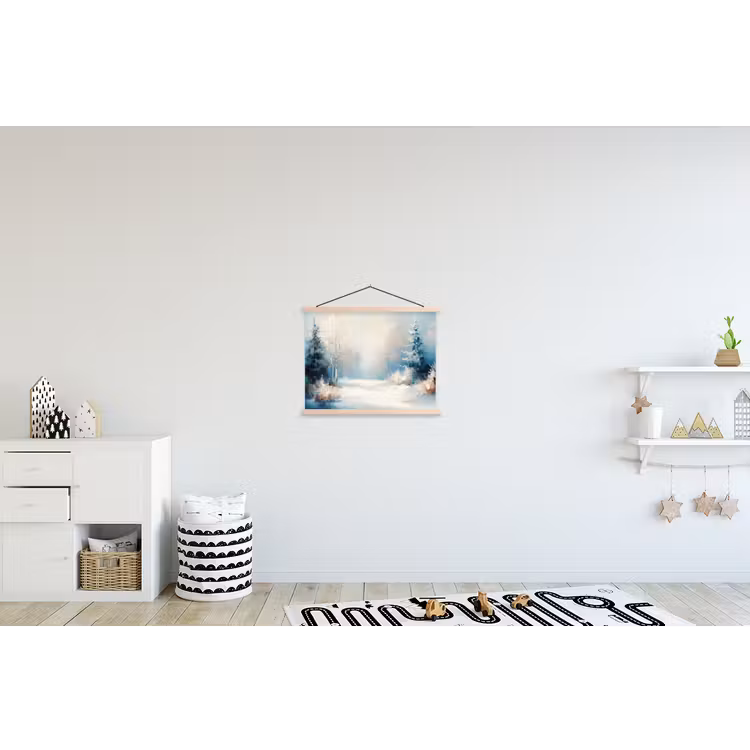 Bos - Winter - Natuur - Abstract - Sneeuw textielposter latten blank klein -kinderkamer