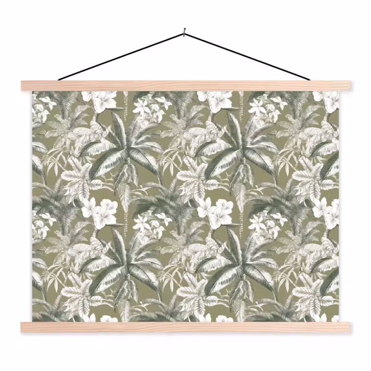 Botanisch - Bloemen - Groen textielposter latten blank klein 122 -3d