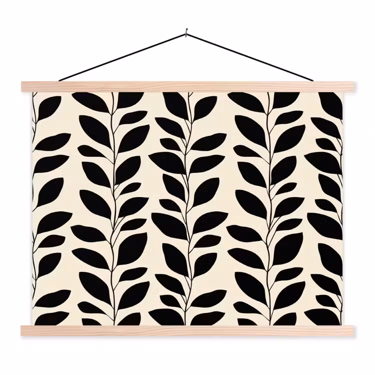 Botanisch - Dessin - Zwart - Beige textielposter latten blank klein 122 -3d