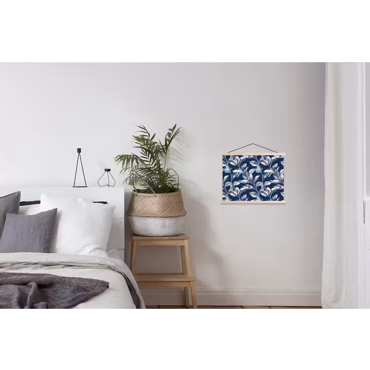 Botanisch - Patroon - Blauw textielposter latten blank klein 122 -woonkamer
