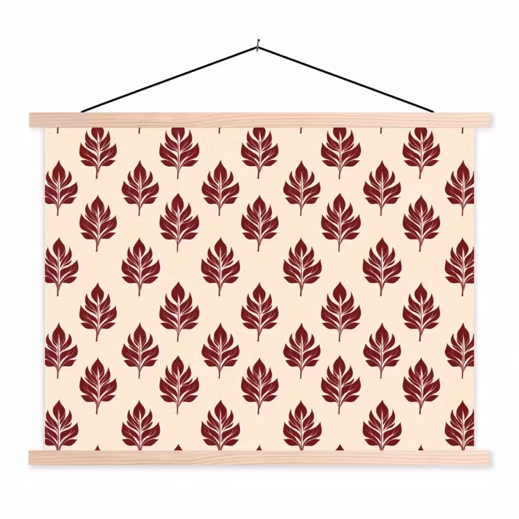 Botanisch - Patroon - Bordeaux textielposter latten blank klein 122 -3d