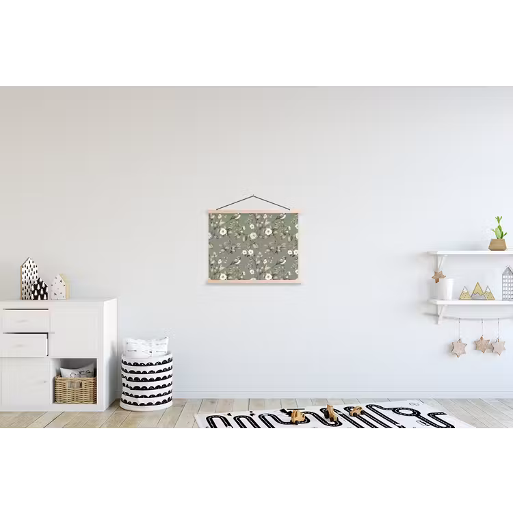 Botanisch - Vogels - Groen textielposter latten blank klein 122 -kinderkamer