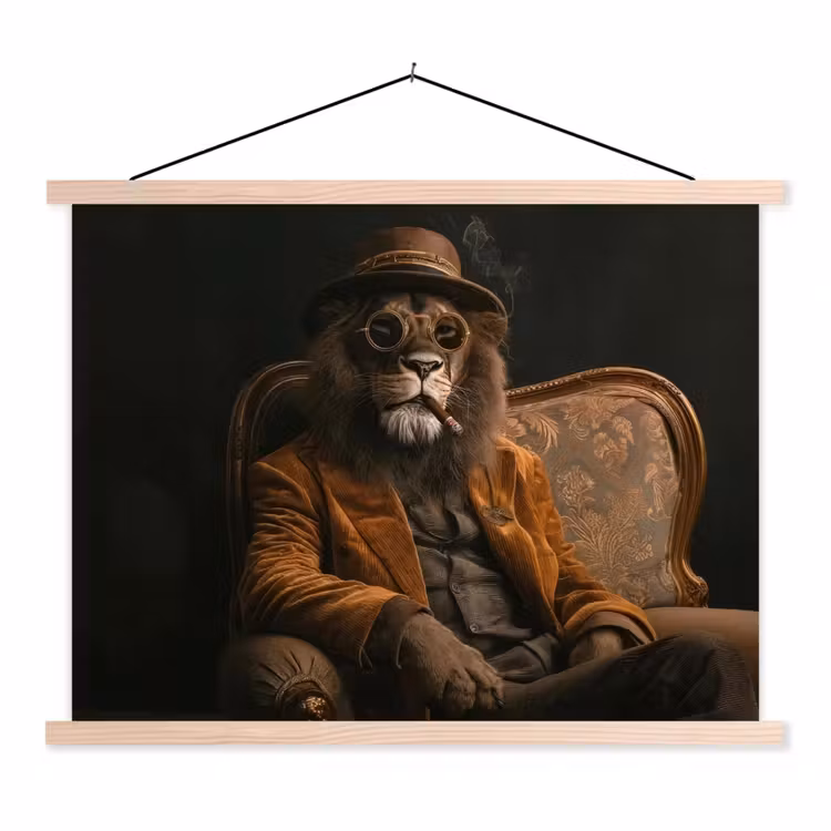 Bril - Leeuw - Bank - Hoed textielposter latten blank klein -3d