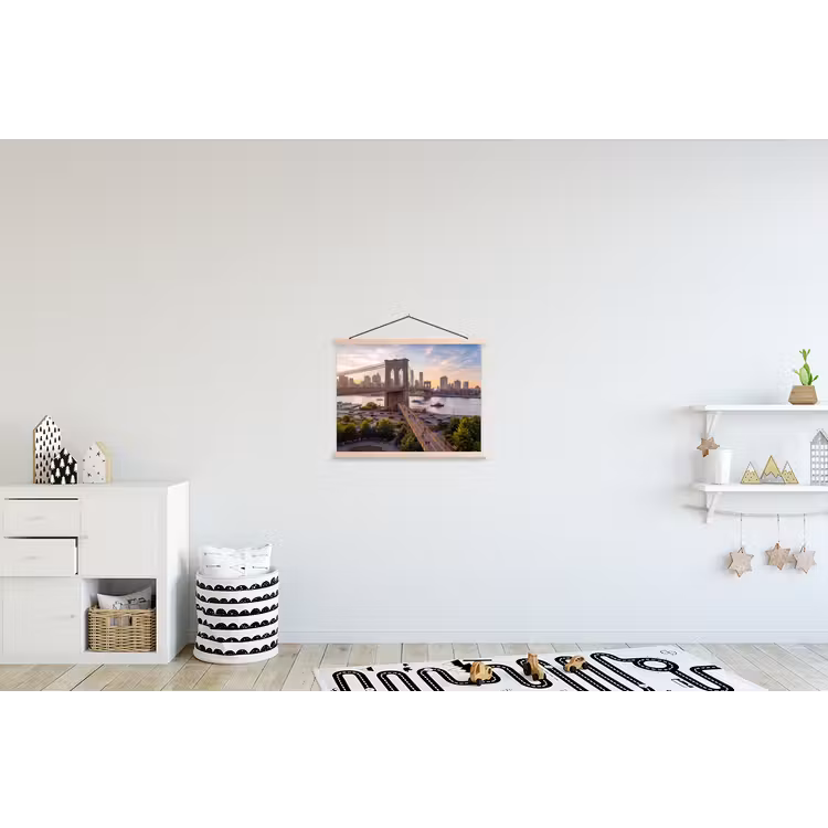 Brug - Rivier - Stad - Zonsondergang - Architectuur textielposter latten blank klein -kinderkamer