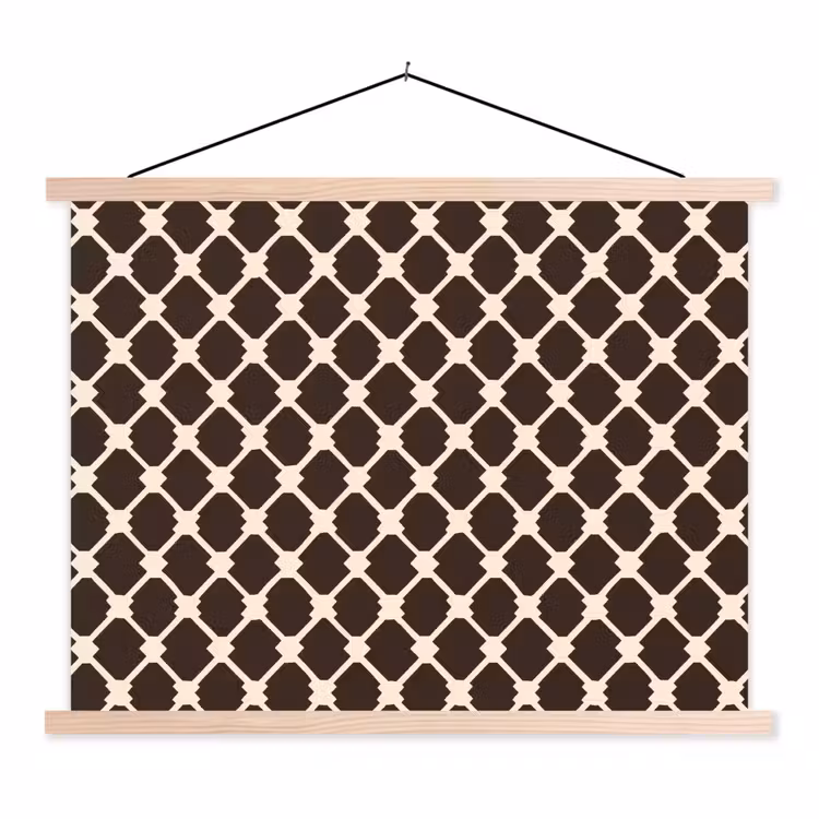 Bruin - Ruitpatroon - Geometrisch textielposter latten blank klein 122 -3d