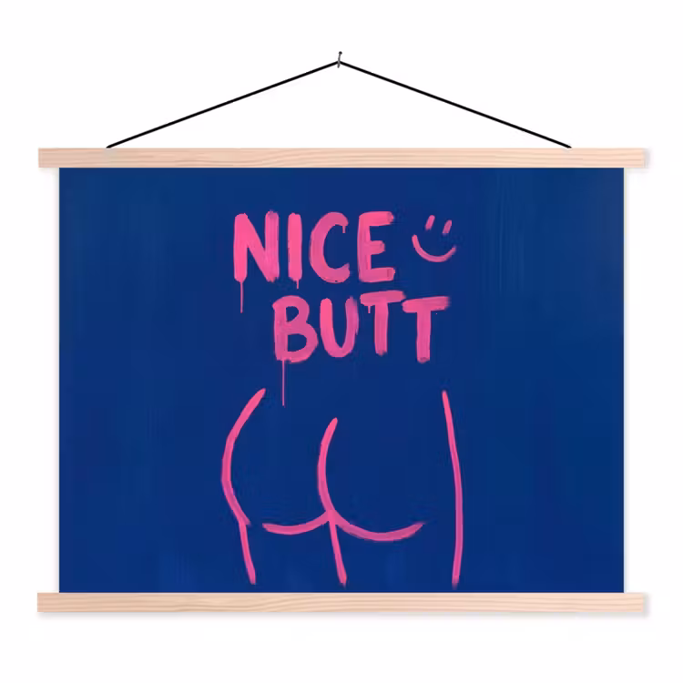 Brutaal - Grappig - Blauw textielposter latten blank klein -3d