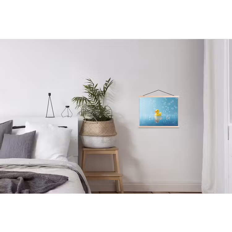 Bubbels - Badeend - Geel textielposter latten blank klein -woonkamer