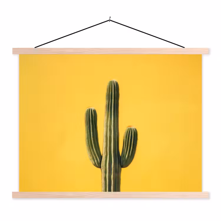 Cactus - Groen - Minimalistisch textielposter latten blank klein -3d