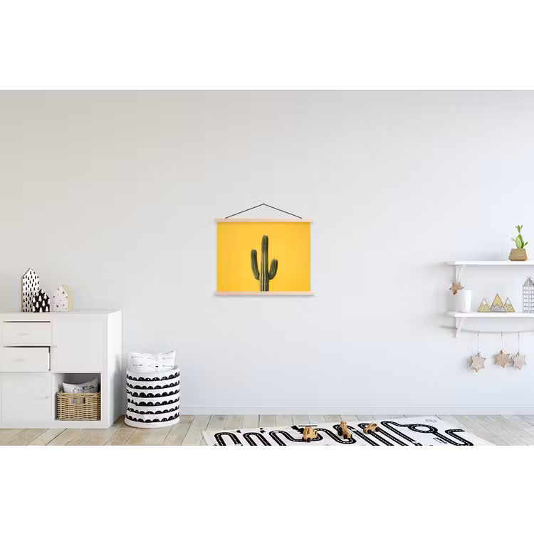 Cactus - Groen - Minimalistisch textielposter latten blank klein -kinderkamer
