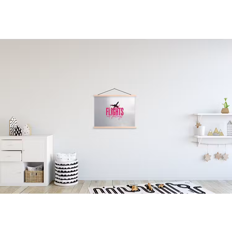 Catch flights not feelings - Vliegtuig - Roze textielposter latten blank klein -kinderkamer