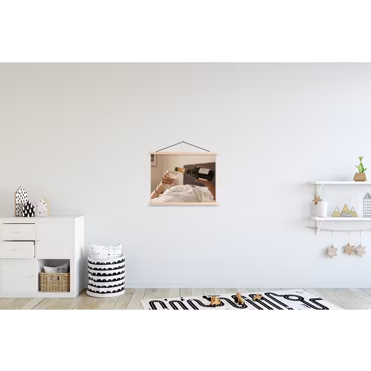 Champagne - Bed - Bubbels textielposter latten blank klein -kinderkamer
