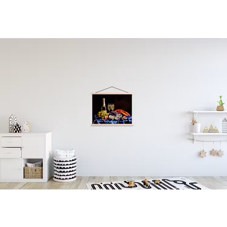 Champagne - Luxe - Oesters textielposter latten blank klein -kinderkamer