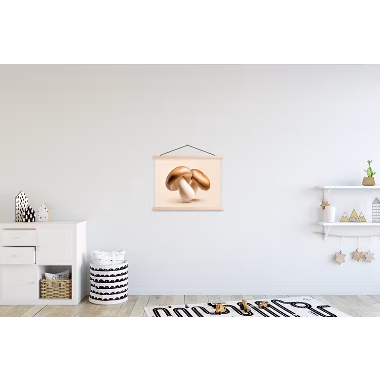 Champignons - Zacht - Beige textielposter latten blank klein -kinderkamer
