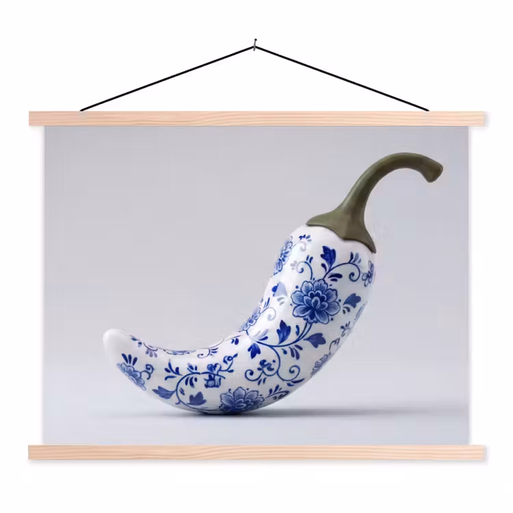 Chilipeper - Keramiek - Blauw textielposter latten blank klein -3d