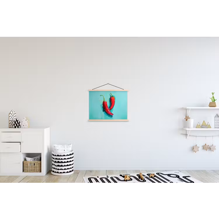 Chilipepers - Geverfd - Rood textielposter latten blank klein -kinderkamer