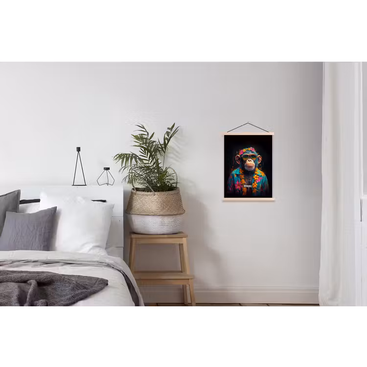 Chimpansee met Hawaii blouse textielposter latten blank klein -woonkamer
