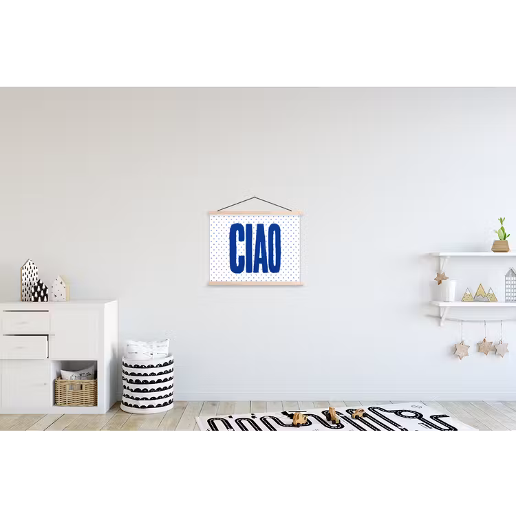 Ciao - Stippen - Roze - Wit textielposter latten blank klein -kinderkamer