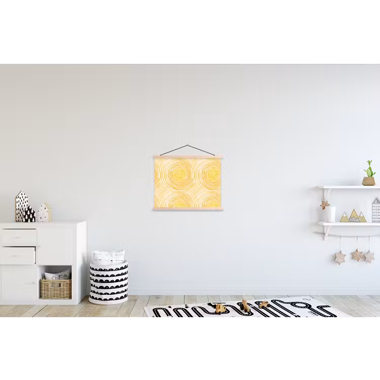Cirkels - Abstract - Artistiek - Geel textielposter latten blank klein 122 -kinderkamer
