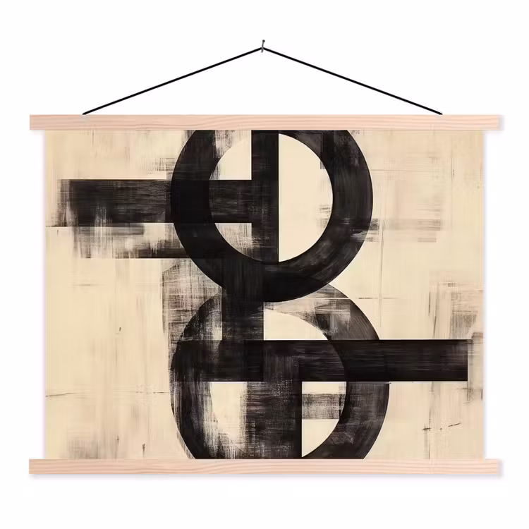 Cirkels - Balken - Zwart - Abstract textielposter latten blank klein -3d